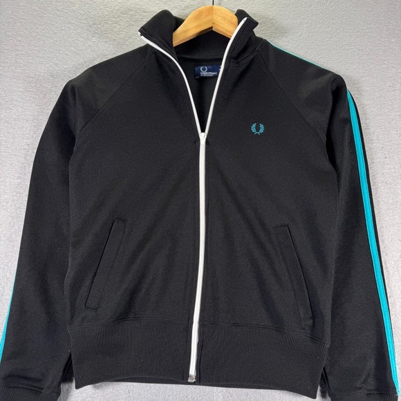 Vintage Fred Perry Sportswear Track Jacket Womens 6 Black Full Zip Streetwear - Picture 1 of 11